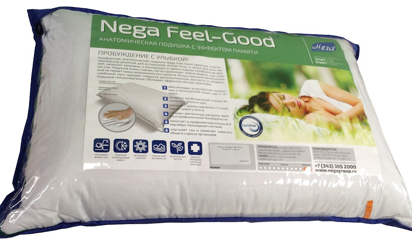 Подушка Nega Feel-Good 34х59х16, в чехле