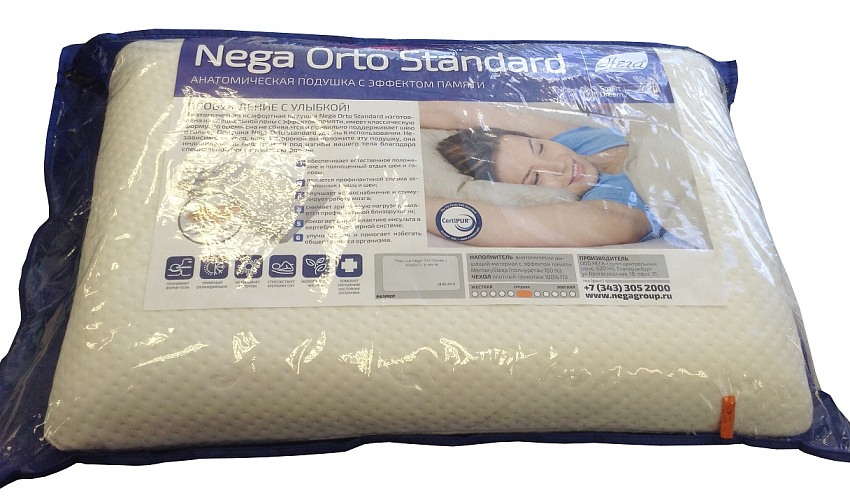 Подушка Nega Orto Standard 40х60х13, в чехле